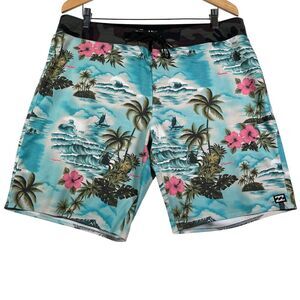 Billabong Mens Board Shorts 31 Blue Sundays Airlite Recycler Hawaiian Surf Swim